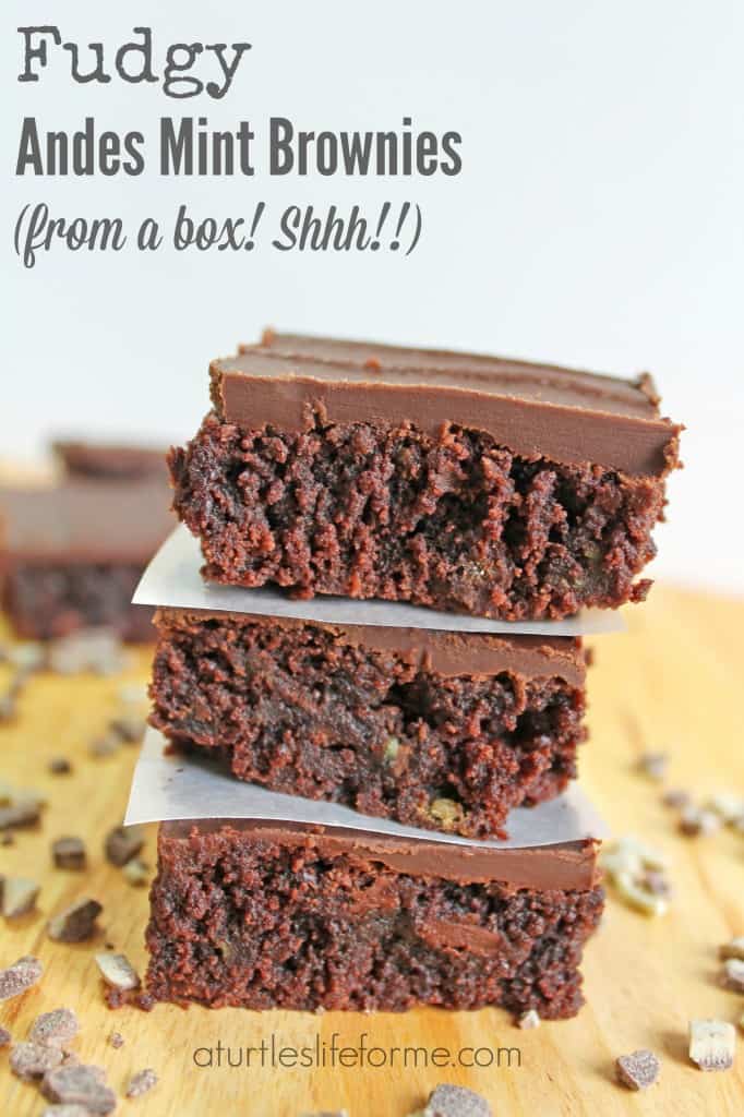 Andes mint frosted brownies that start with a cake mix! So Easy!