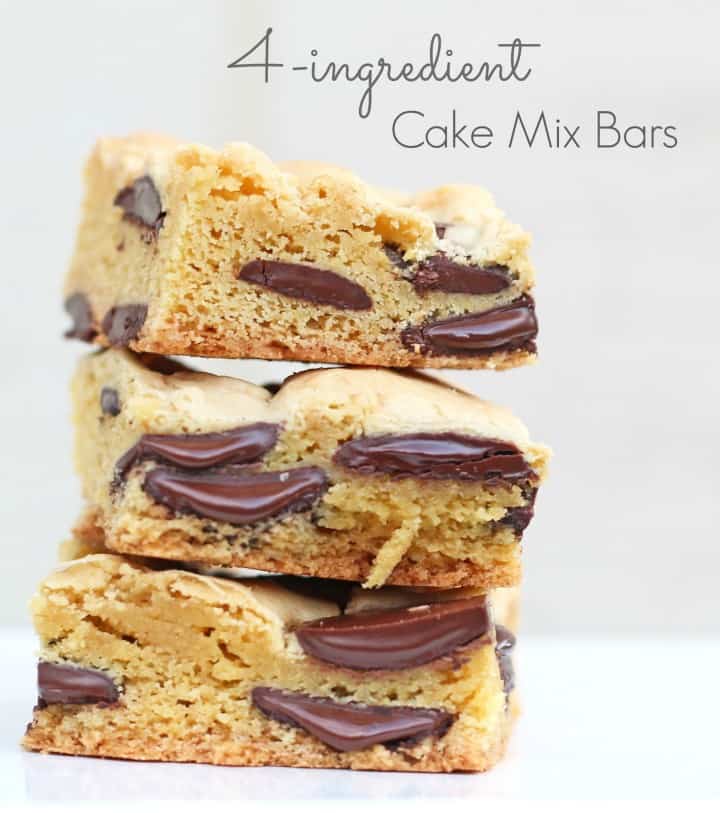 Cake Mix Chocolate Chip Cookie Bars with only 4 ingredients