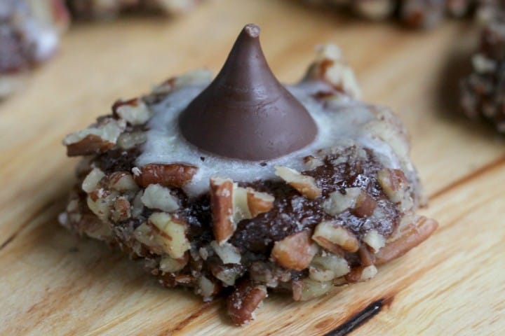 Chocolate Pecan Cookies with a Hershey Kiss on Top