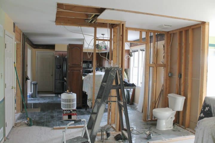 living room into kitchen