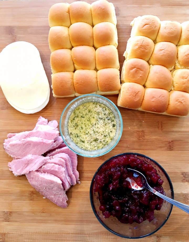 Ham and cheese sliders with cranberry sauce! The perfect way to use up leftovers!