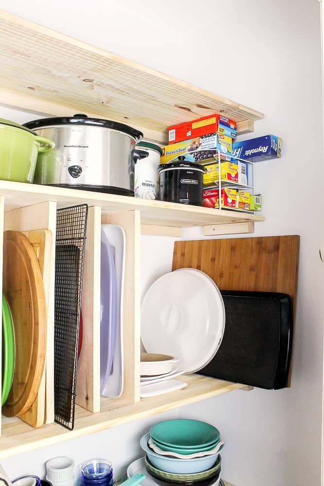 DIY kitchen pantry pan divider and shelves